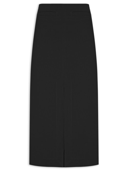 Saia Midi Com Fenda Frontal Em Crepe - Preto
