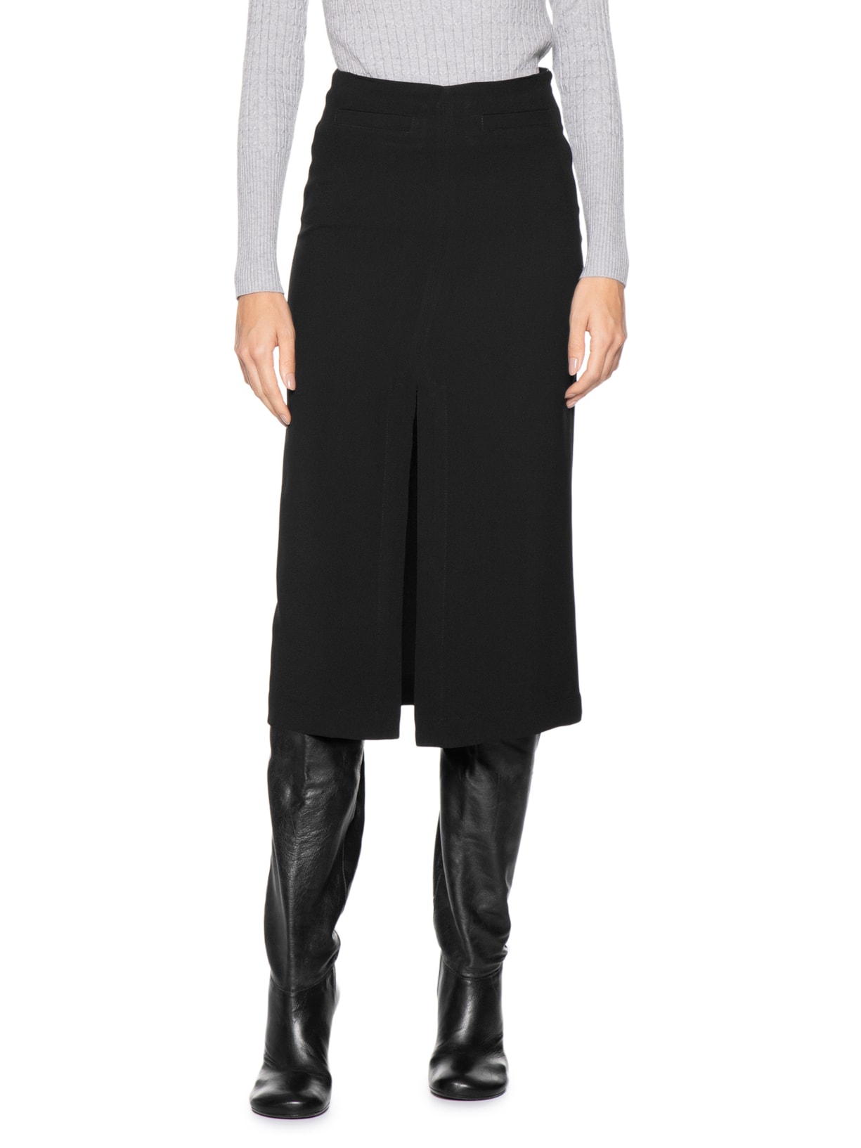 Saia Midi Com Fenda Frontal Em Crepe Preto '2Essential