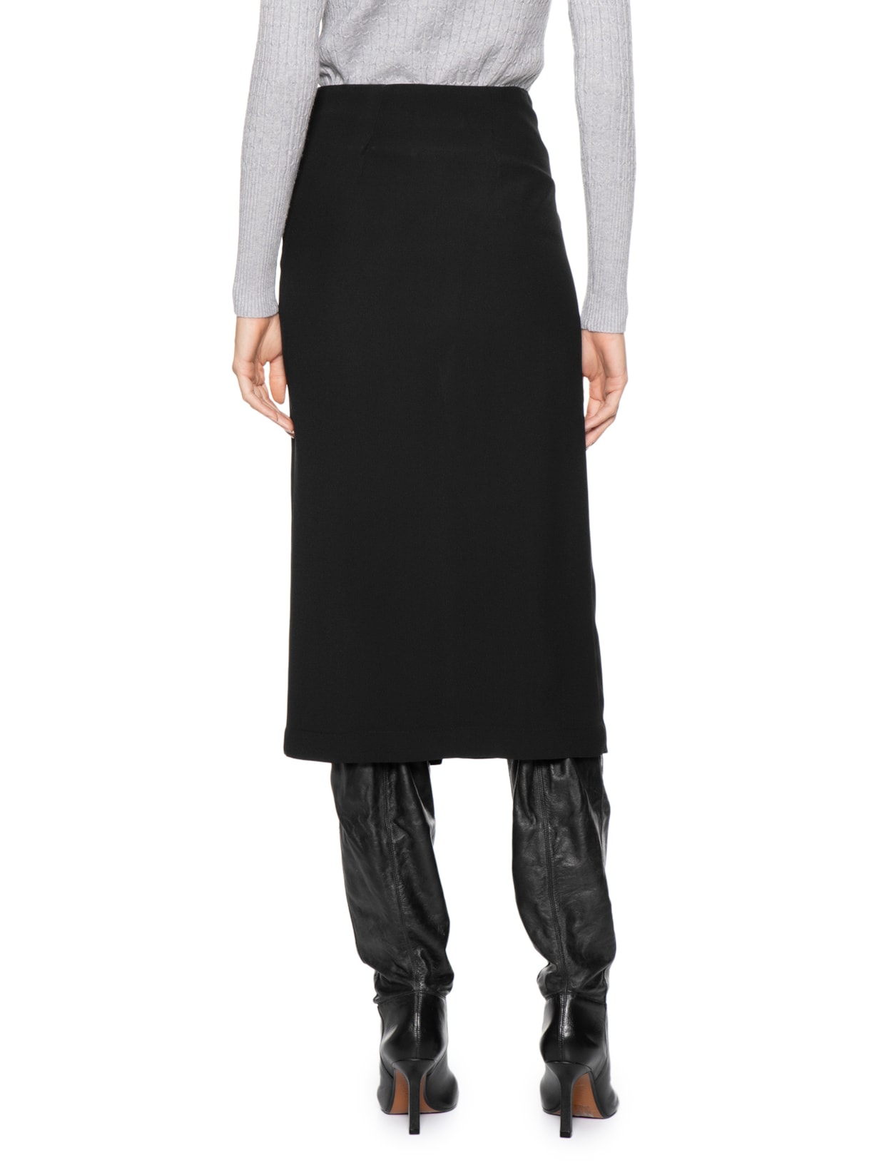 Saia Midi Com Fenda Frontal Em Crepe Preto '2Essential