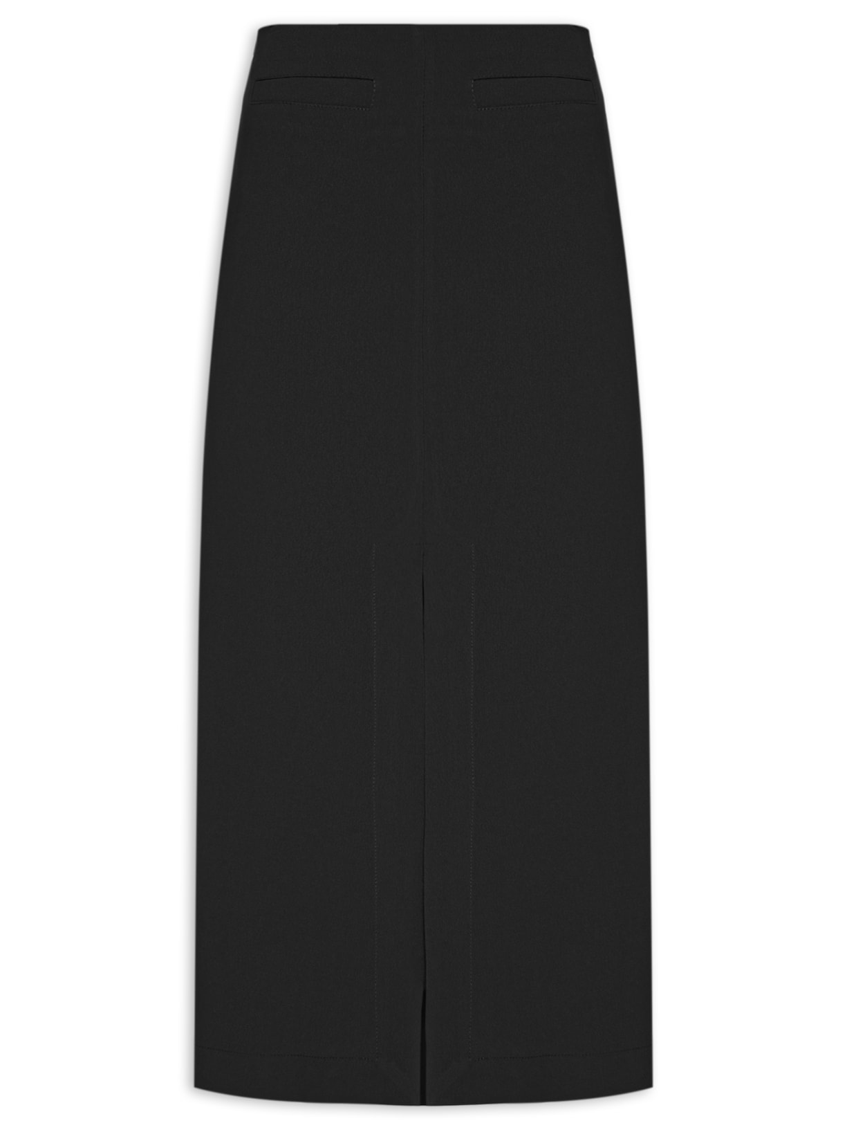 Saia Midi Com Fenda Frontal Em Crepe - Preto