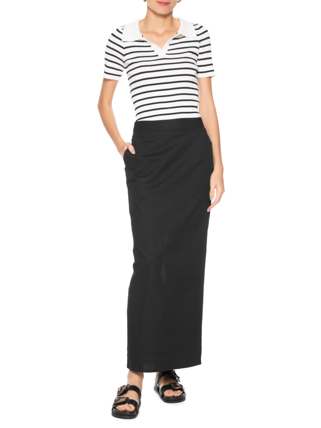 Saia Midi Com Fenda Nas Costas Preto Basiq