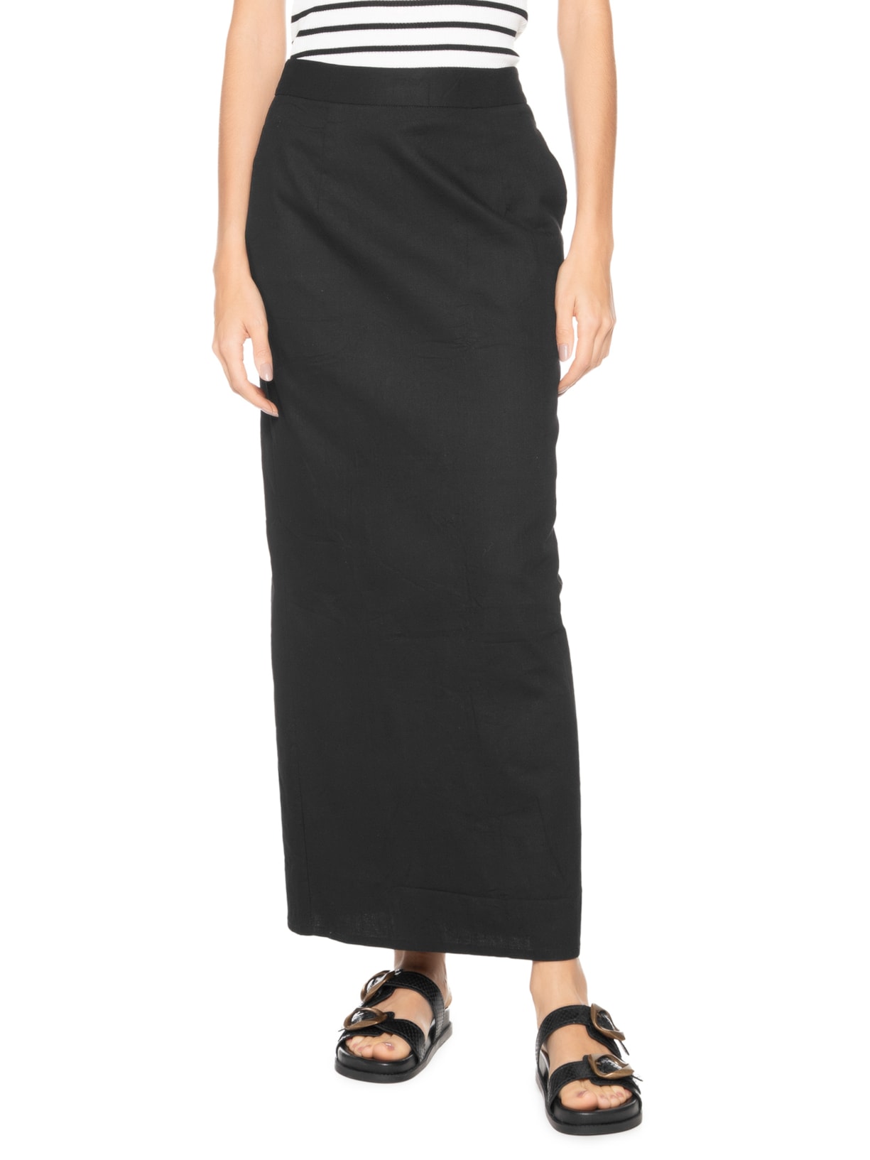 Saia Midi Com Fenda Nas Costas Preto Basiq