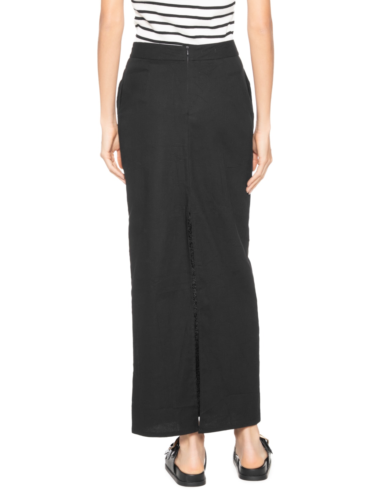 Saia Midi Com Fenda Nas Costas Preto Basiq