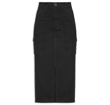 Saia Midi Com Fenda - Preto