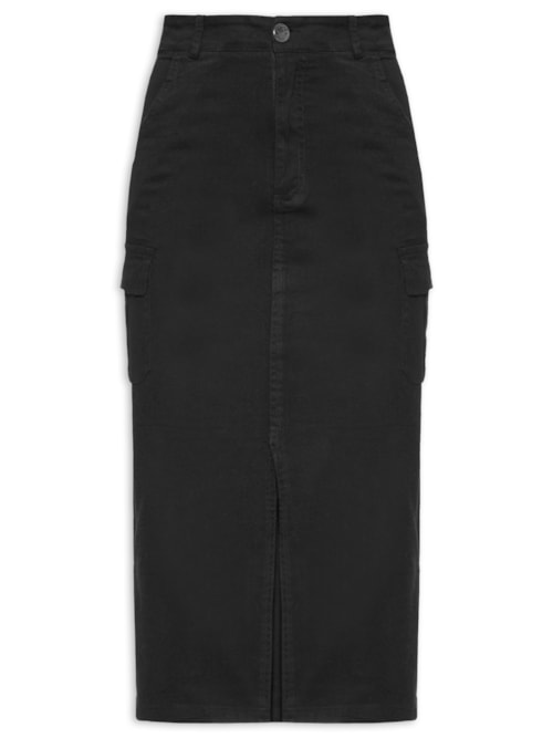 Saia Midi Com Fenda - Preto