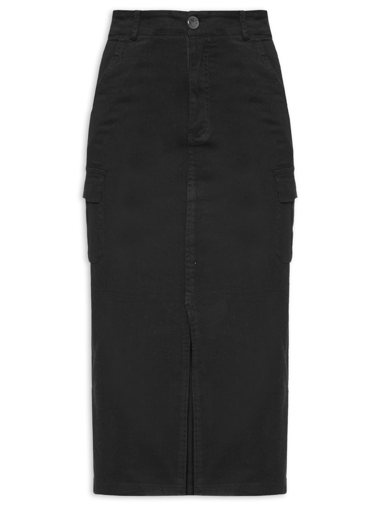 Saia Midi Com Fenda - Preto