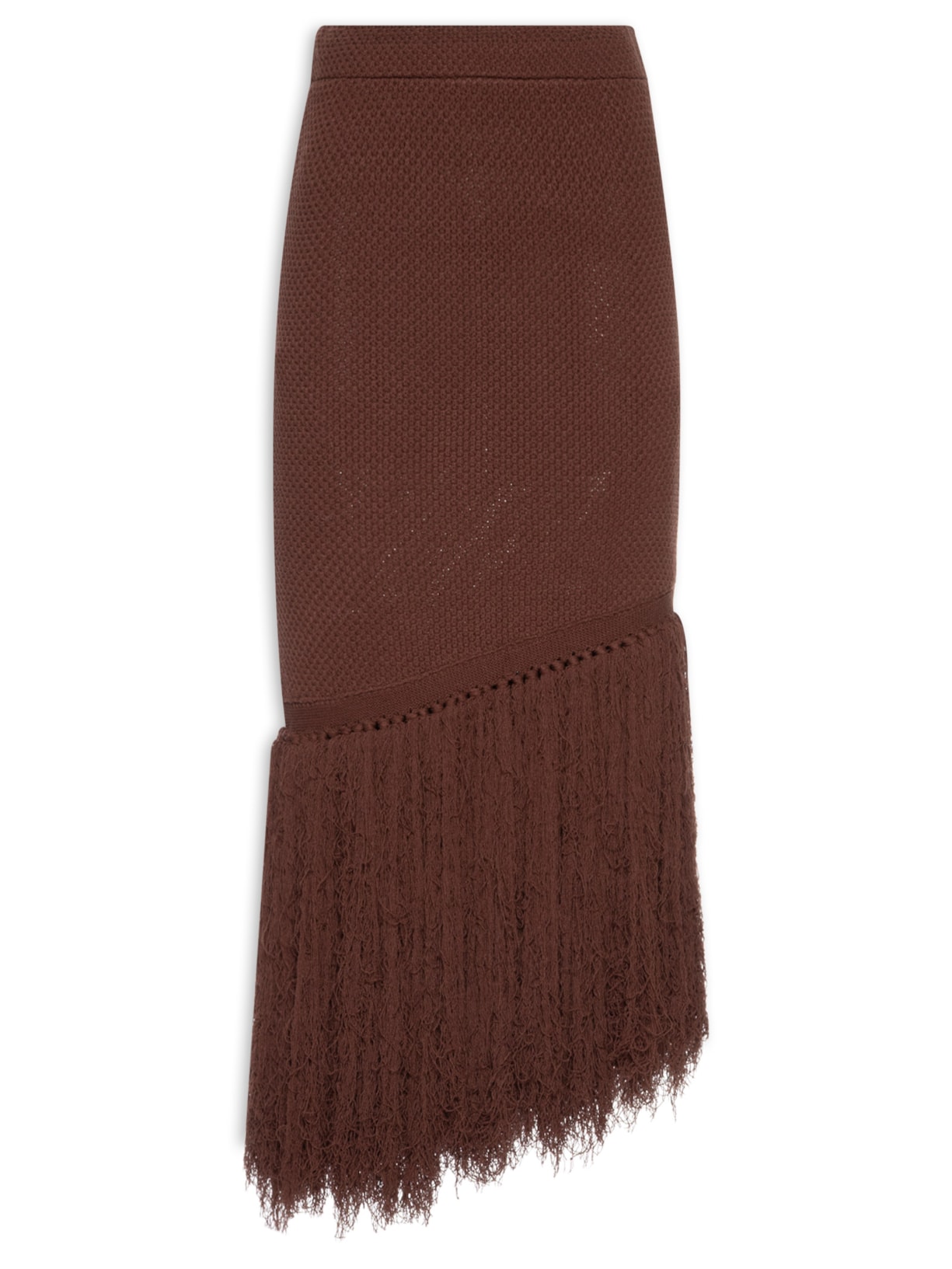 Saia Midi Com Franjas Em Tricot - Marrom