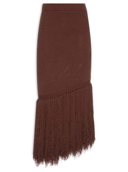 Saia Midi Com Franjas Em Tricot - Marrom