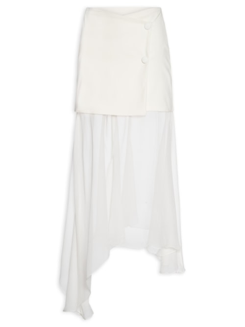 Saia Midi Com Pala Em Seda Pura - Off White