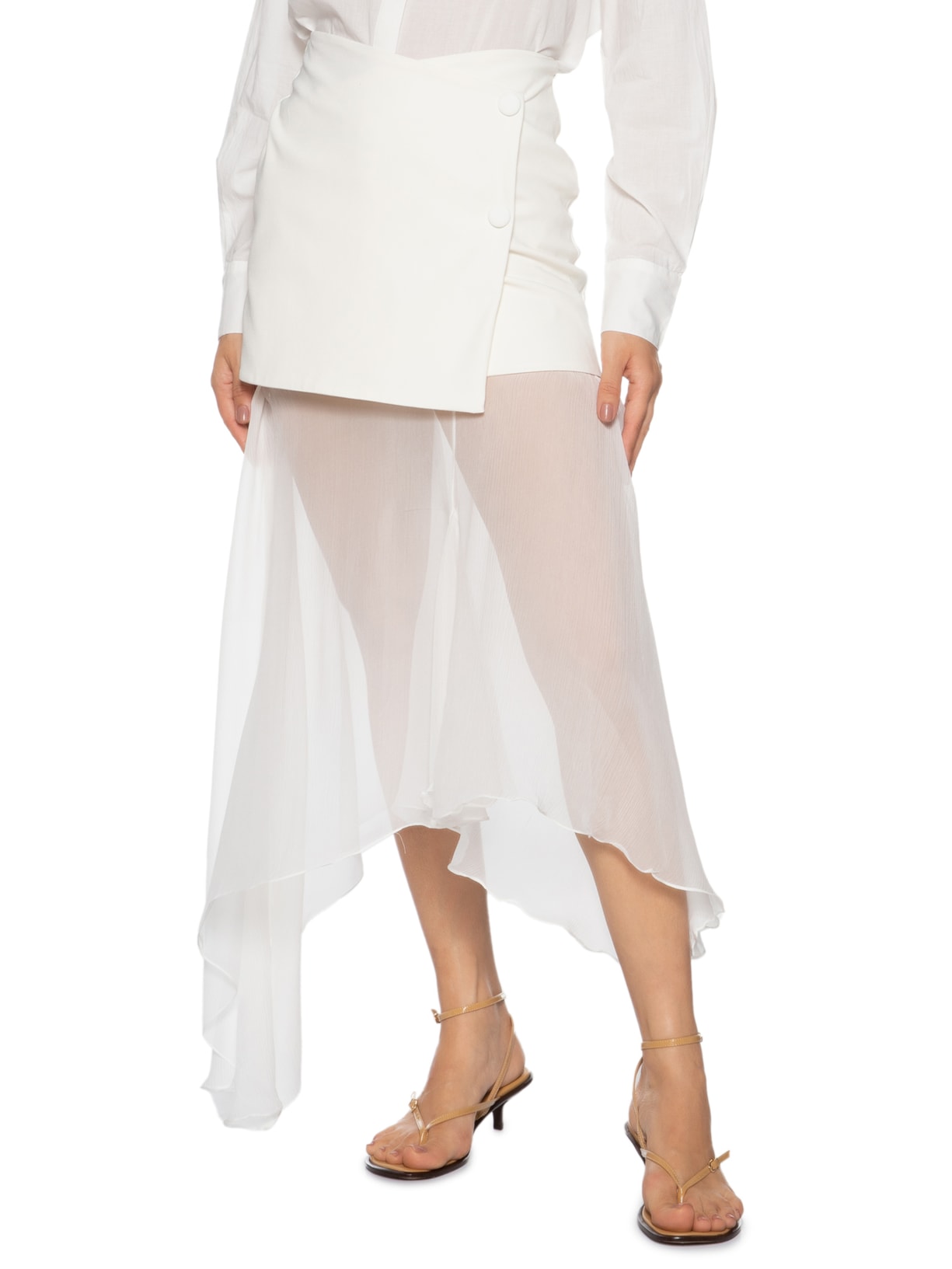 Saia Midi Com Pala Em Seda Pura Off White '2Essential