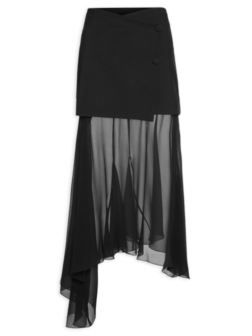 Saia Midi Com Pala Em Seda Pura - Preto