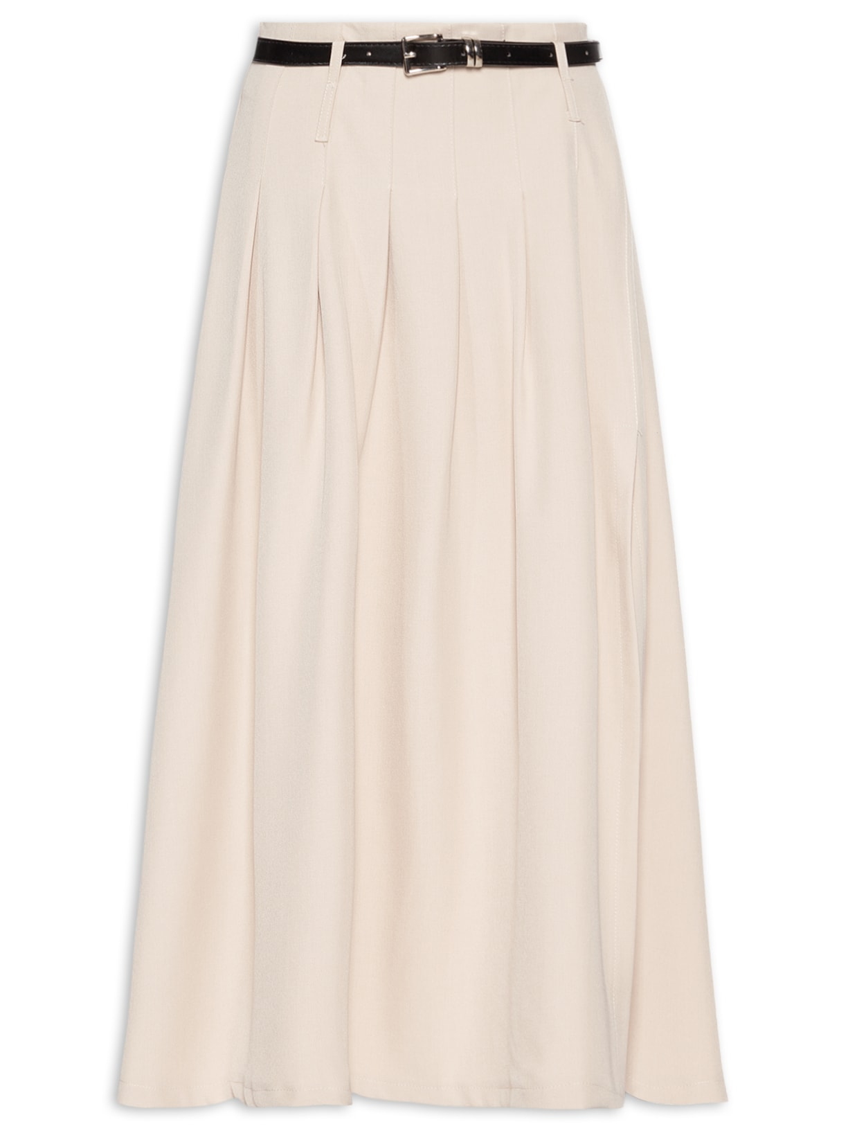 Saia Midi com Pregas - Bege