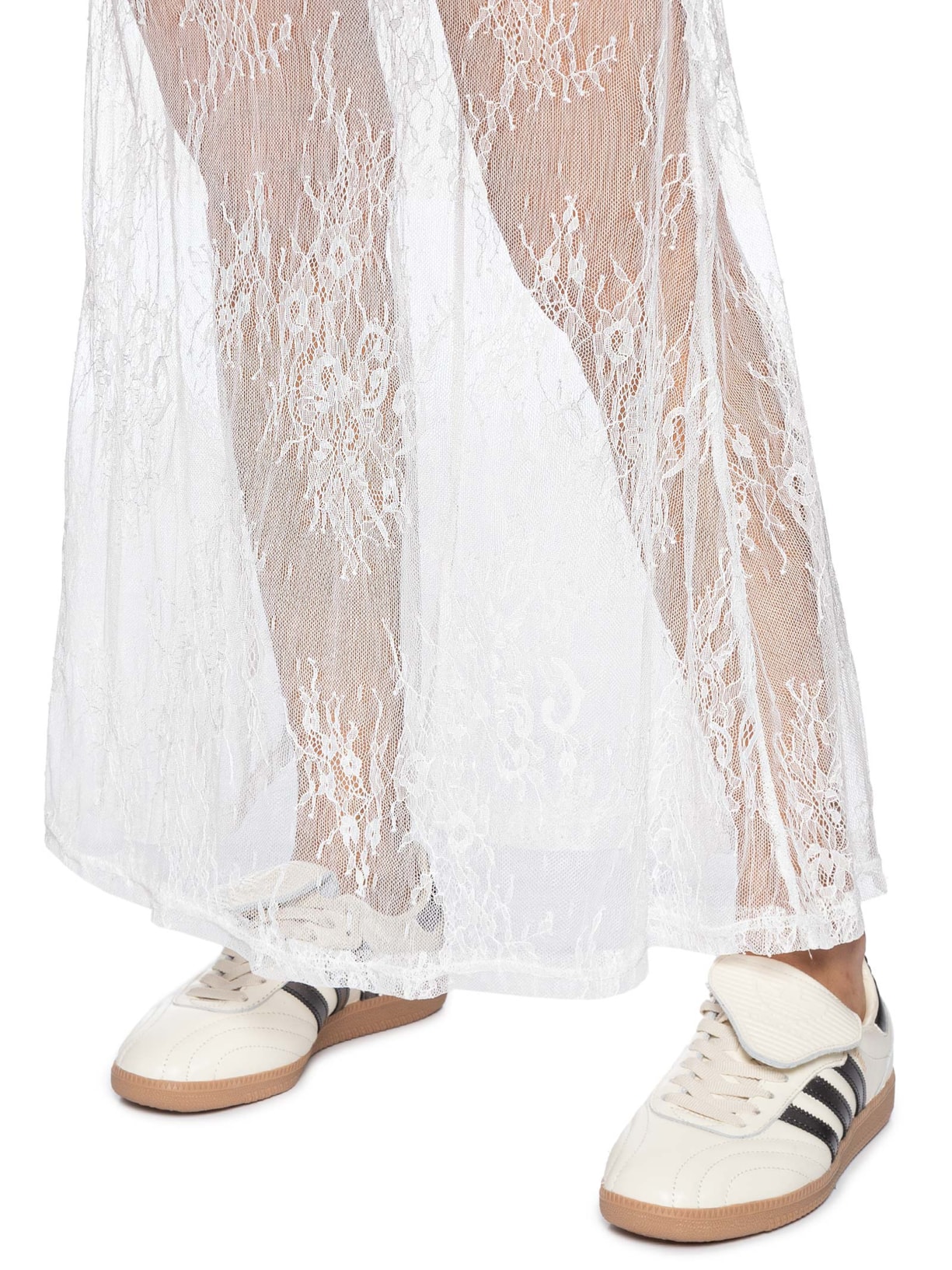 Saia Midi Com Renda Em Sobreposição Off White Market 33