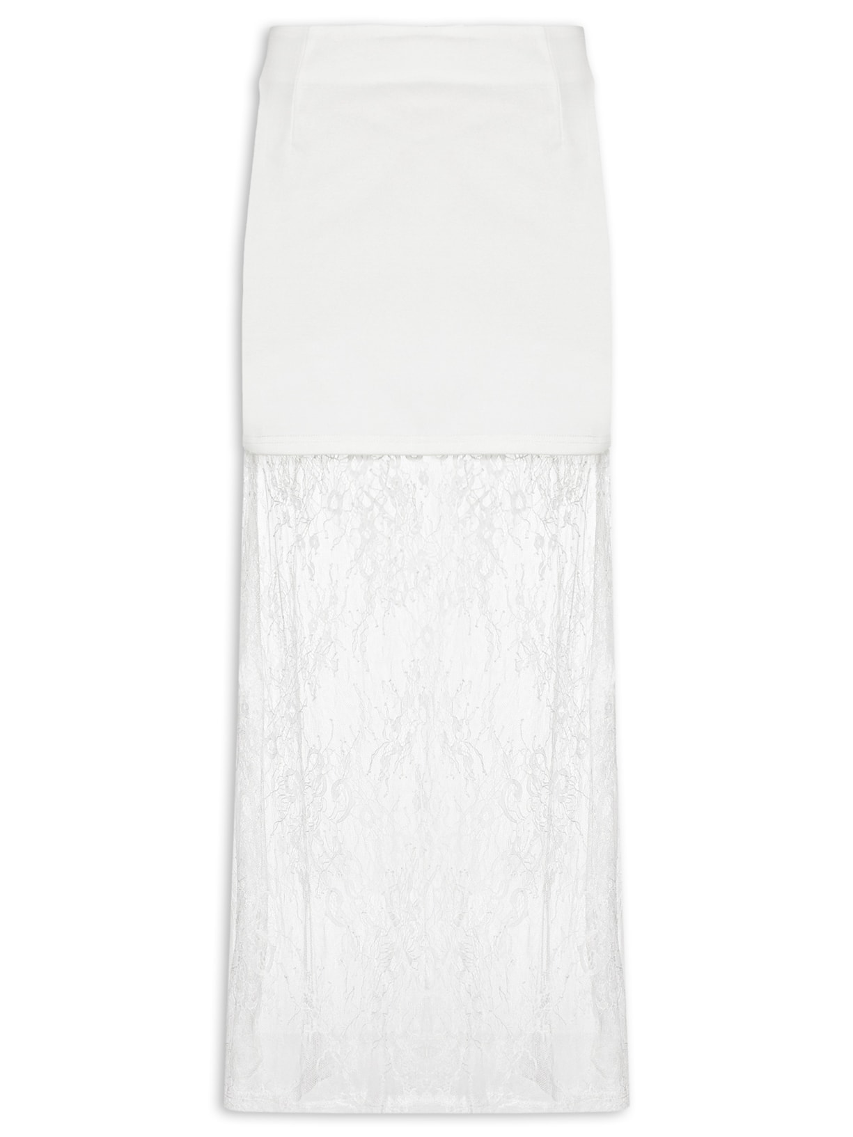 Saia Midi Com Renda Em Sobreposição Off White Market 33