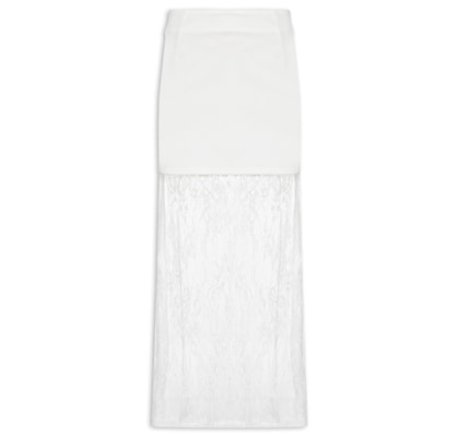 Saia Midi Com Renda Em Sobreposição - Off White