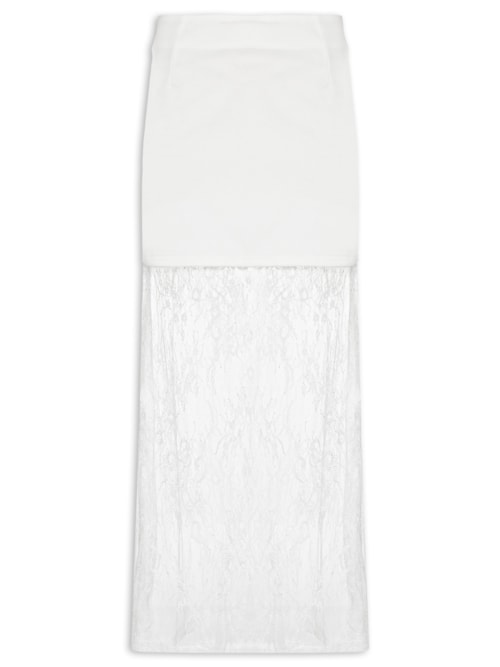 Saia Midi Com Renda Em Sobreposição - Off White