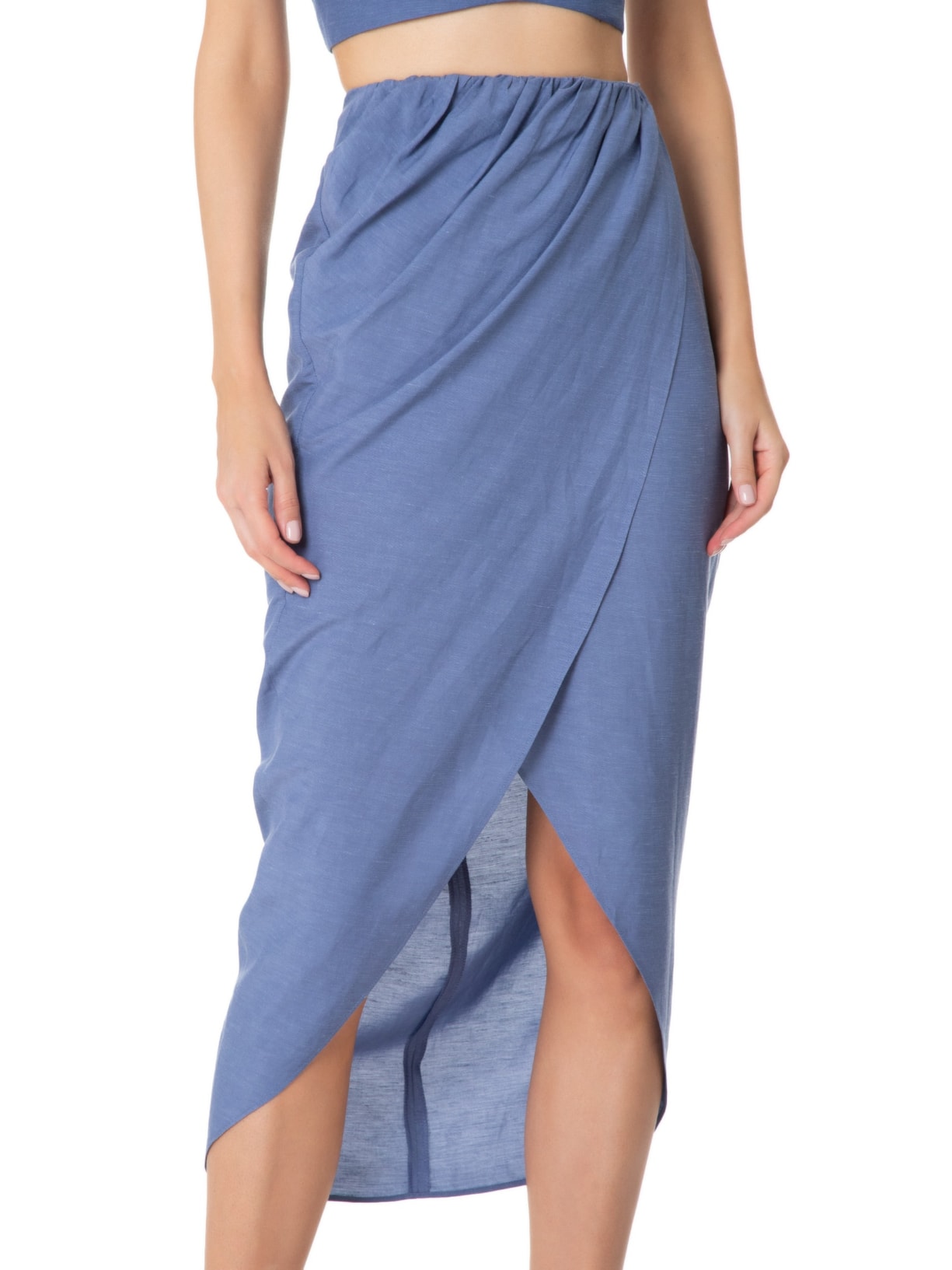 Saia Midi Com Transpasse Azul '2Essential