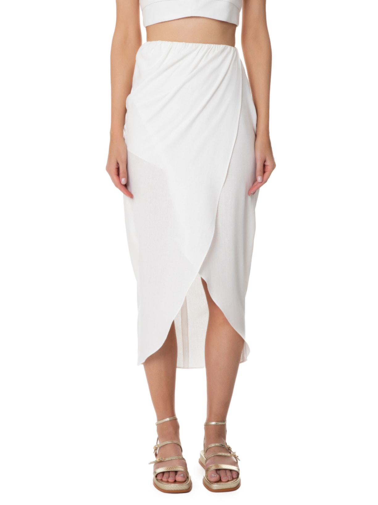 Saia Midi Com Transpasse Branco '2Essential