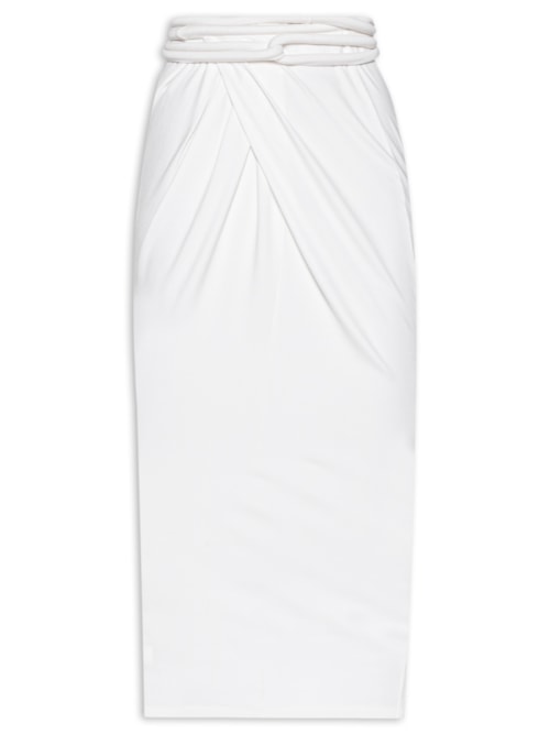 Saia Midi com Transpasse e Franzido - Off White