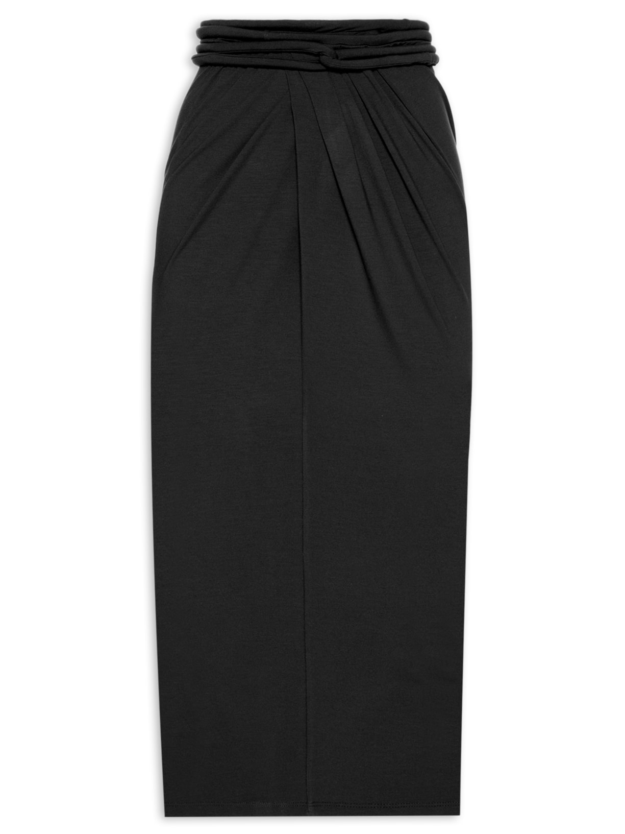 Saia Midi com Transpasse e Franzido - Preto