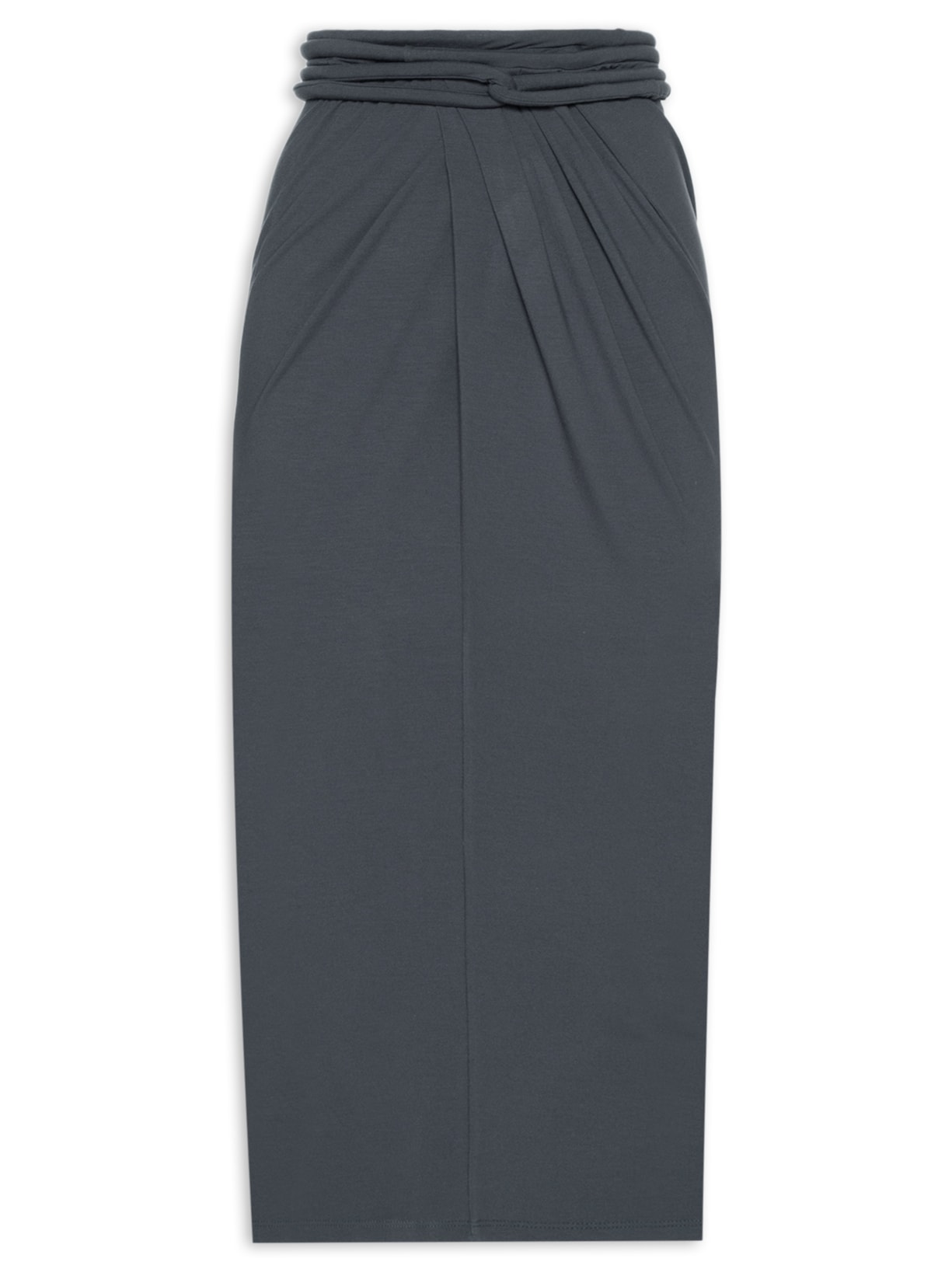 Saia Midi com Transpasse e Franzidos - Cinza