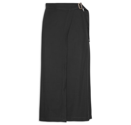 Saia Midi com Transpasse em Crepe - Preto