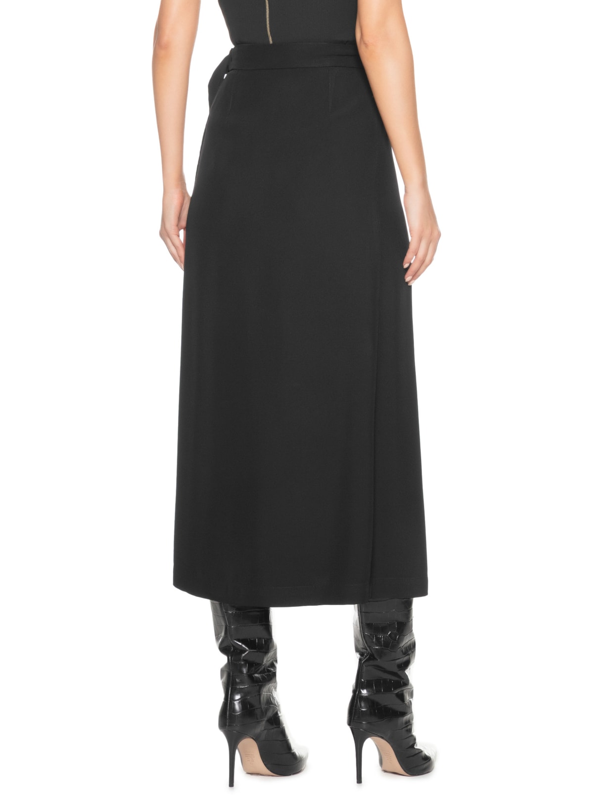 Saia Midi com Transpasse em Crepe Preto '2Essential