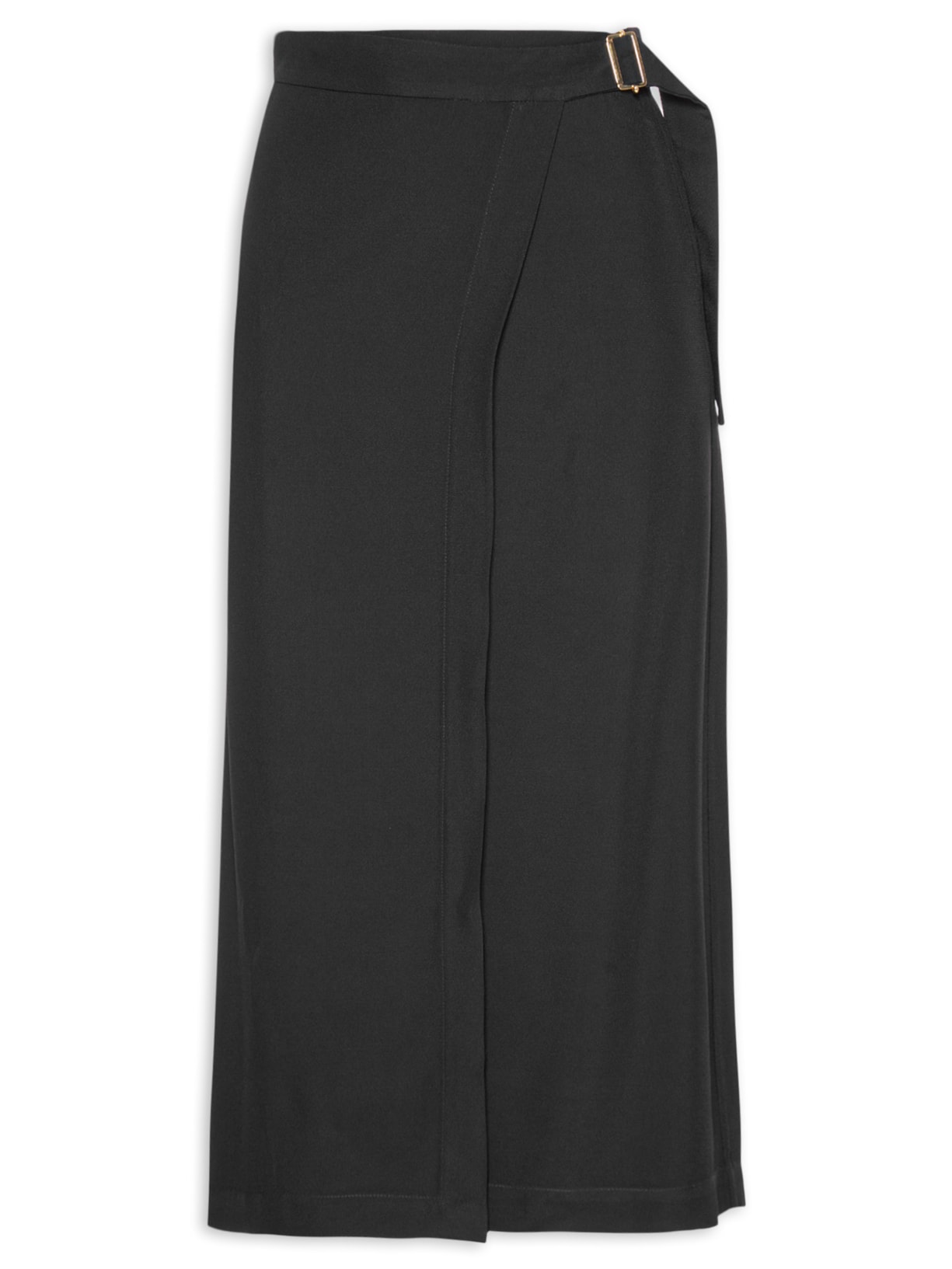 Saia Midi com Transpasse em Crepe - Preto