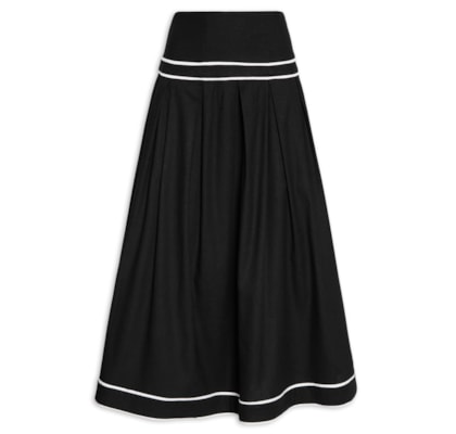 Saia Midi Com Volume Em Linho Misto - Preto