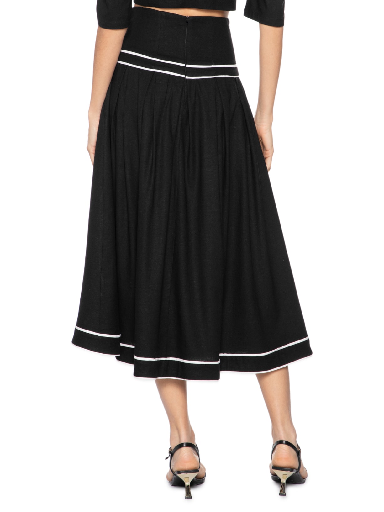 Saia Midi Com Volume Em Linho Misto Preto '2Essential