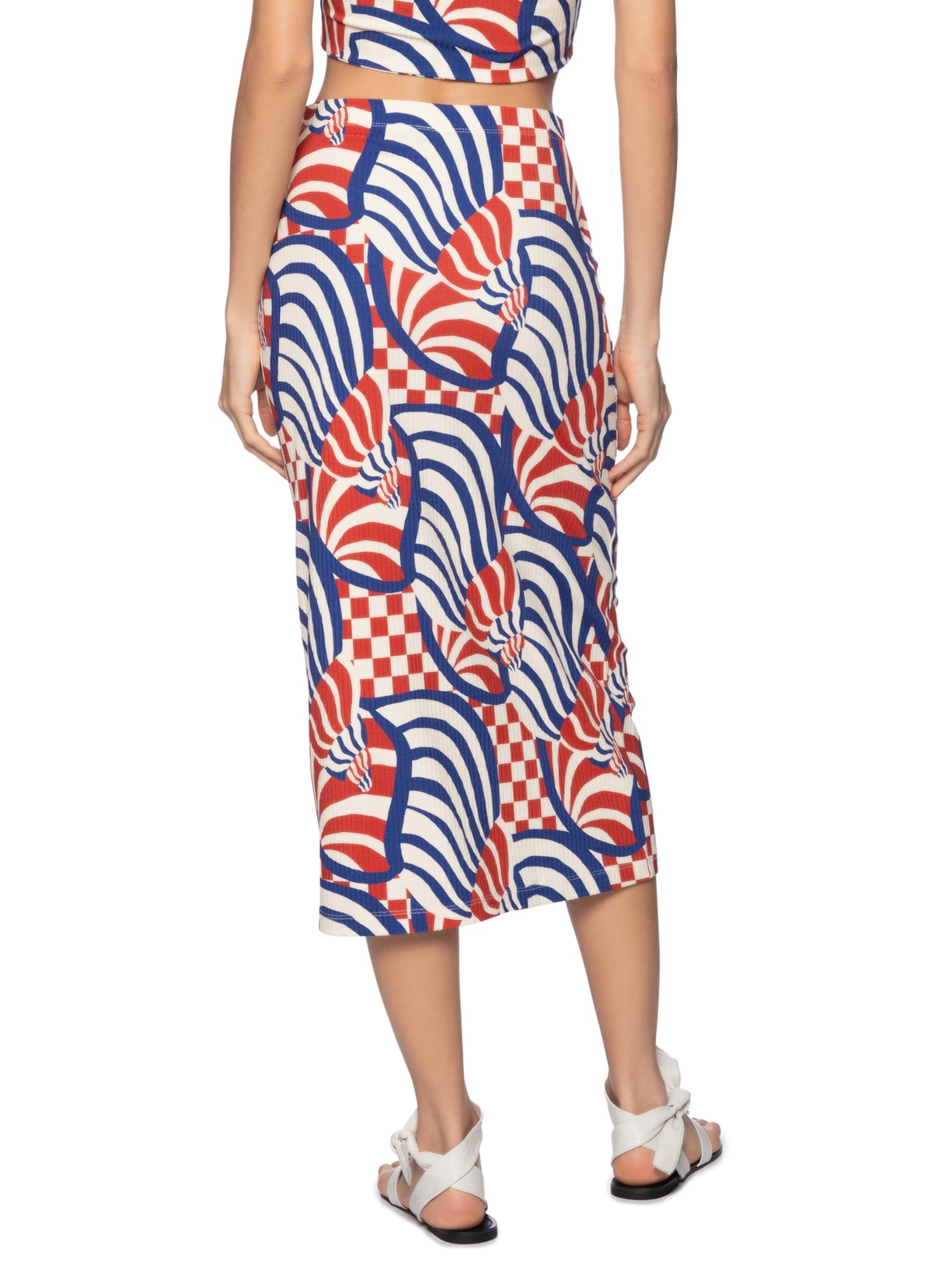 Saia Midi Concha Gráfica Vermelho Farm