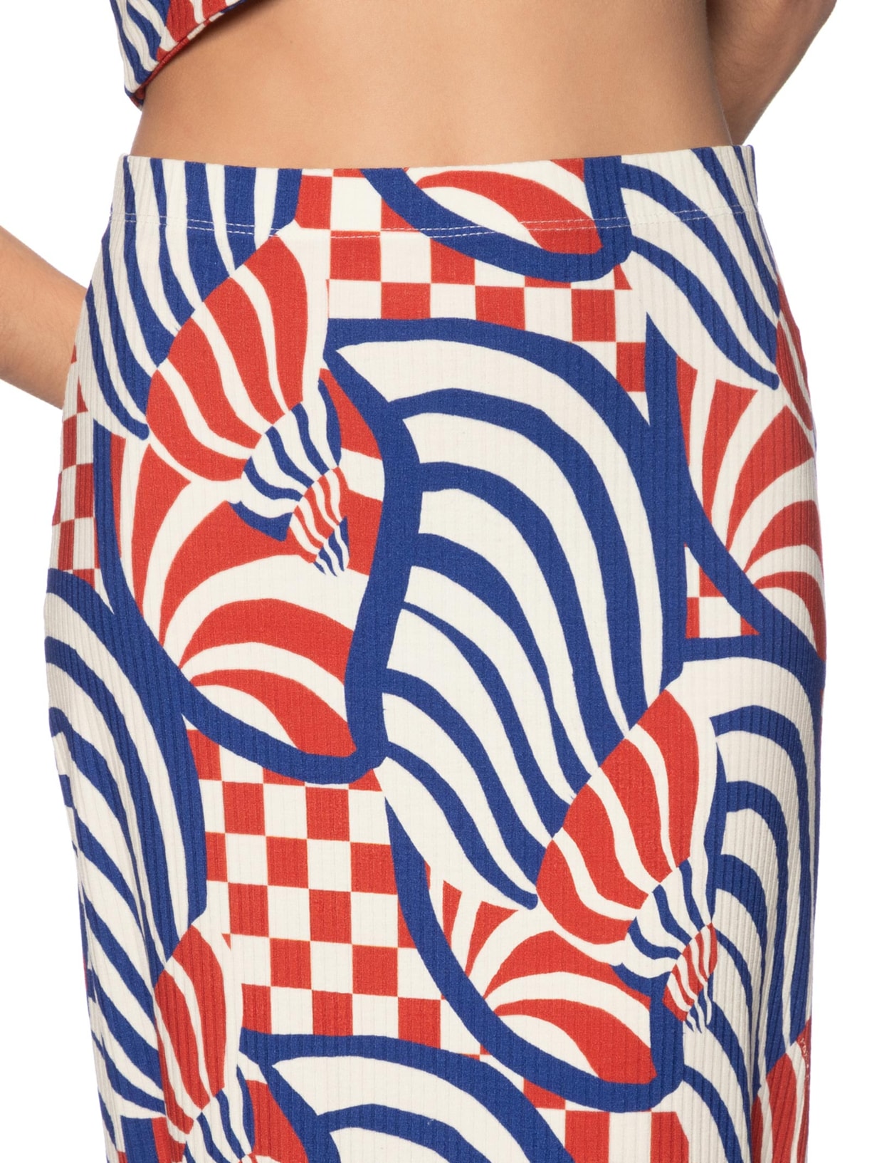 Saia Midi Concha Gráfica Vermelho Farm