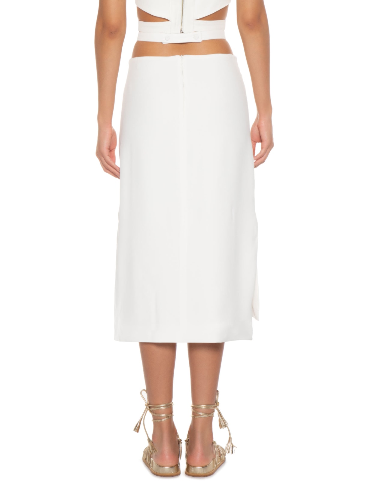 Saia Midi Crepe Recorte Cintura Branco '2Essential