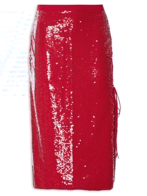 Saia Midi De Amarrar Com Fenda - Vermelho