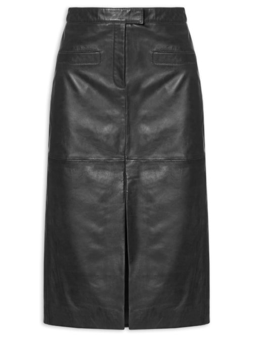 Saia Midi De Couro - Preto