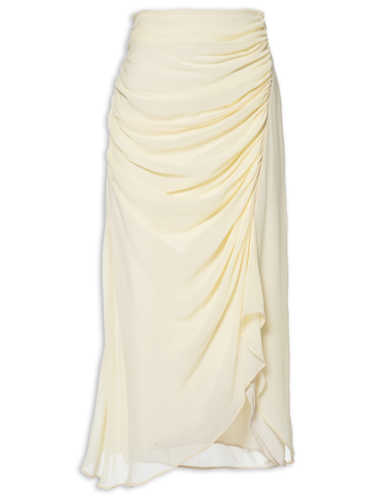 Saia Midi De GGT Com Fenda e Franzido LA - Amarelo