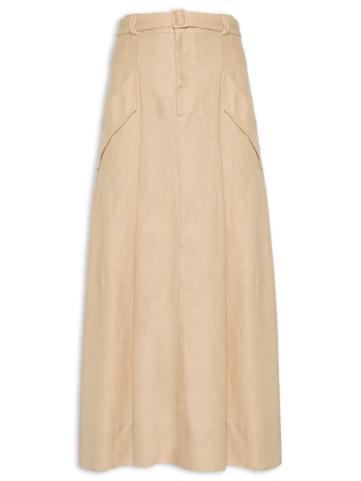 Saia Midi De Linho Natural - Bege