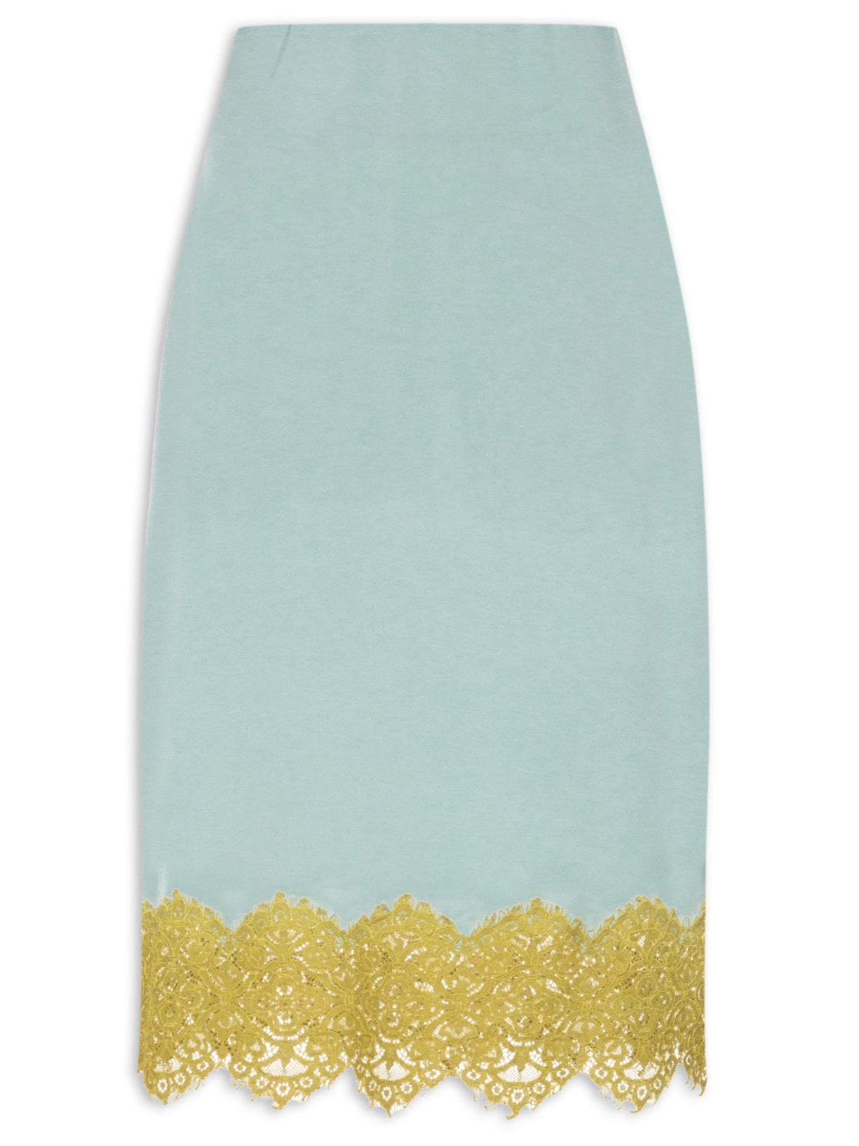 Saia Midi Detalhe Renda Azul Adriana Degreas