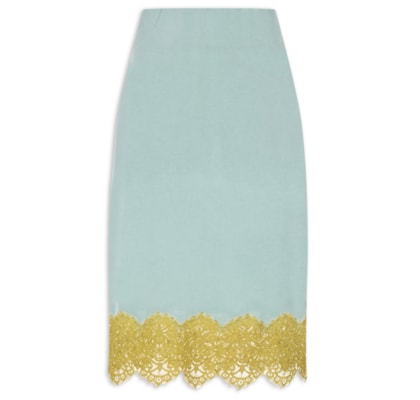 Saia Midi Detalhe Renda - Azul