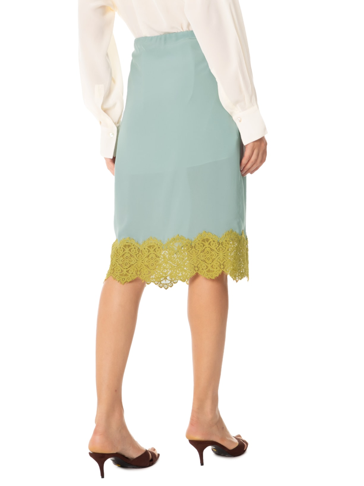 Saia Midi Detalhe Renda Azul Adriana Degreas