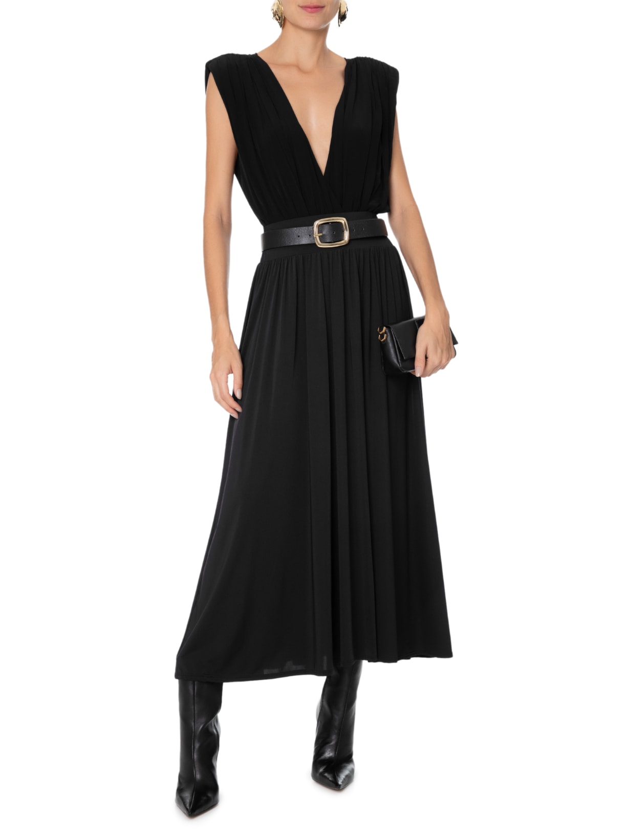 Saia Midi Drape Preto Animale