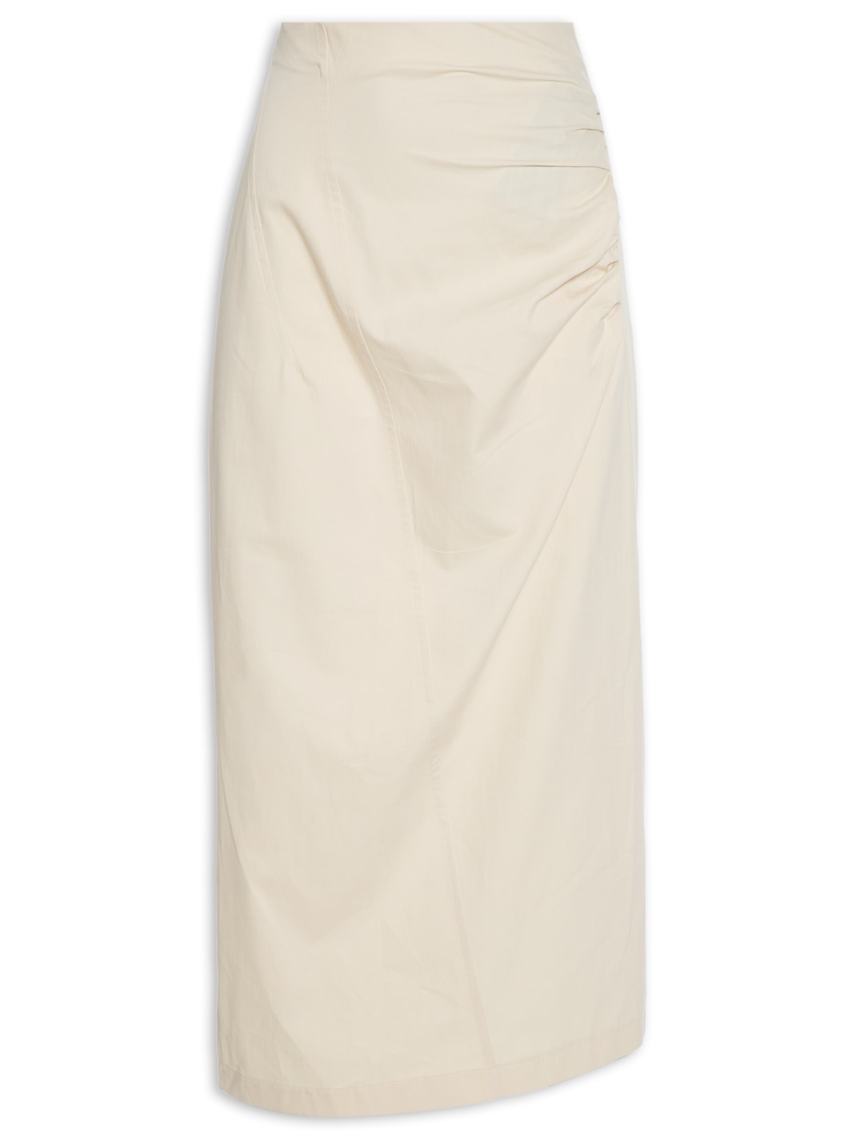 Saia Midi Em Algodão Franzidos - Bege