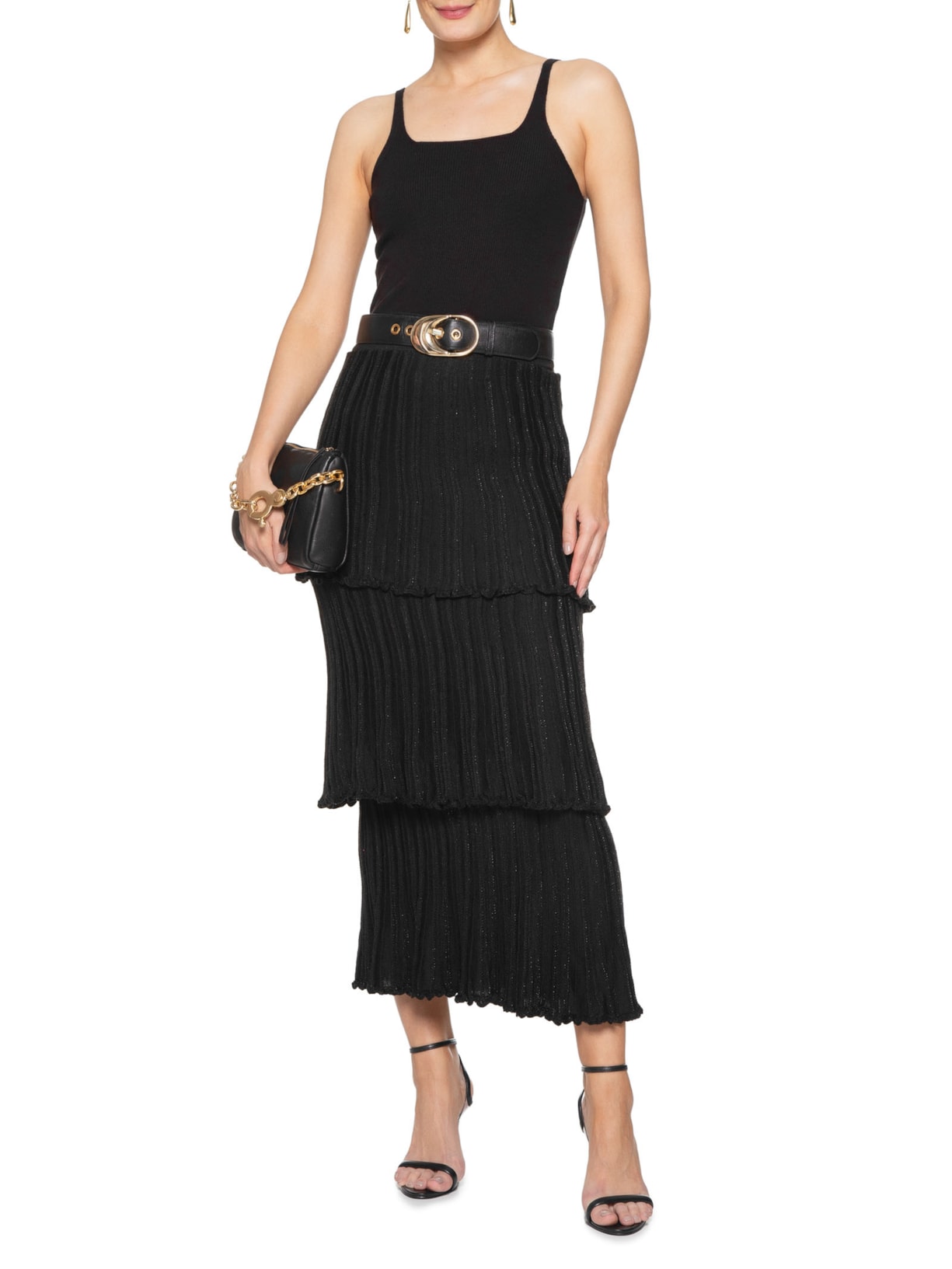 Saia Midi Em Camadas Preto Market 33