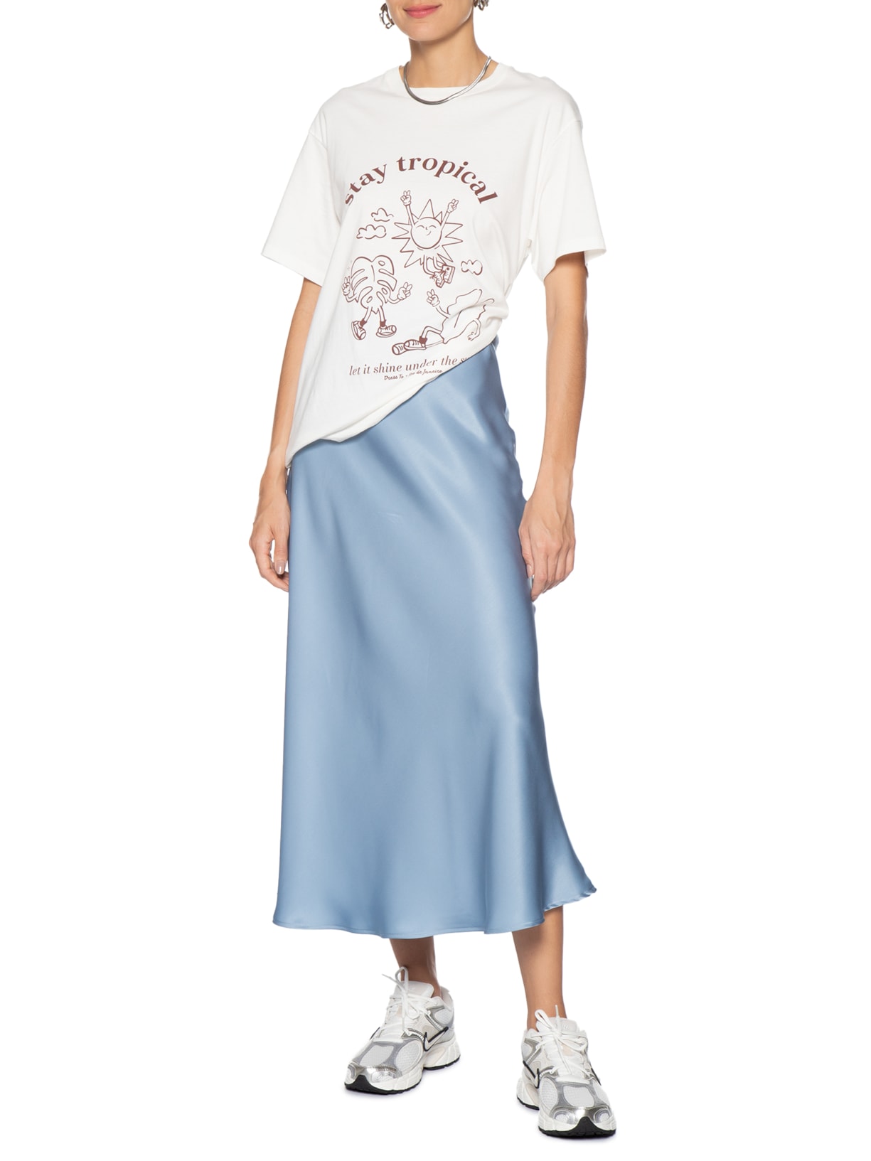 Saia Midi Em Cetim Azul Market 33