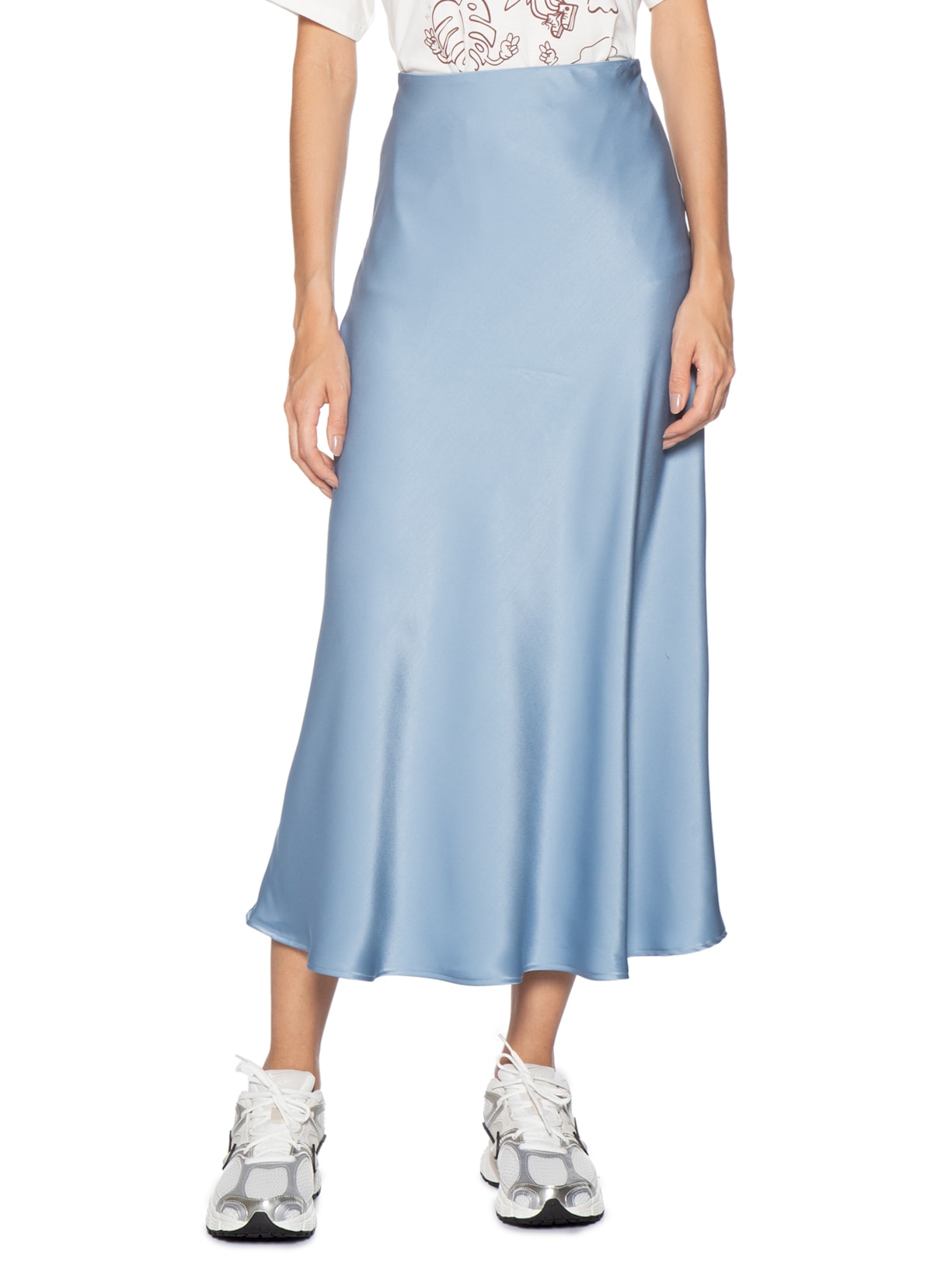 Saia Midi Em Cetim Azul Market 33