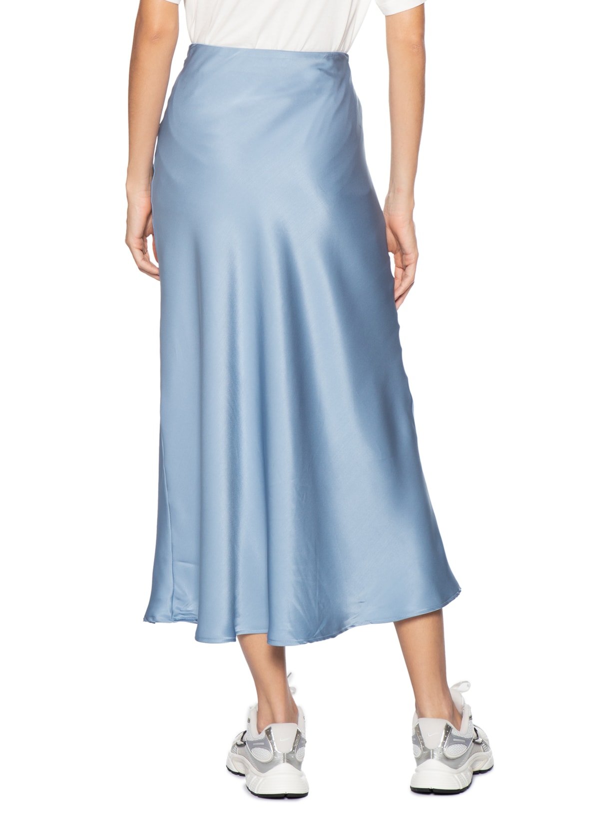 Saia Midi Em Cetim Azul Market 33