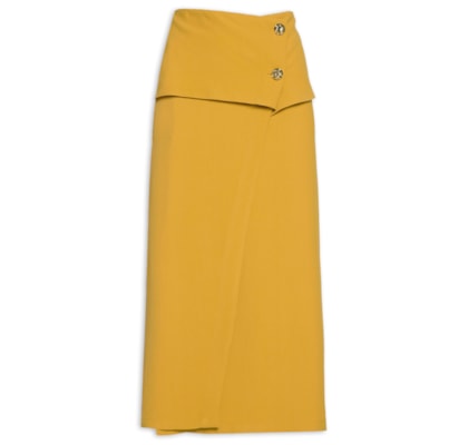 Saia Midi Em Crepe Com Transpasse - Amarelo