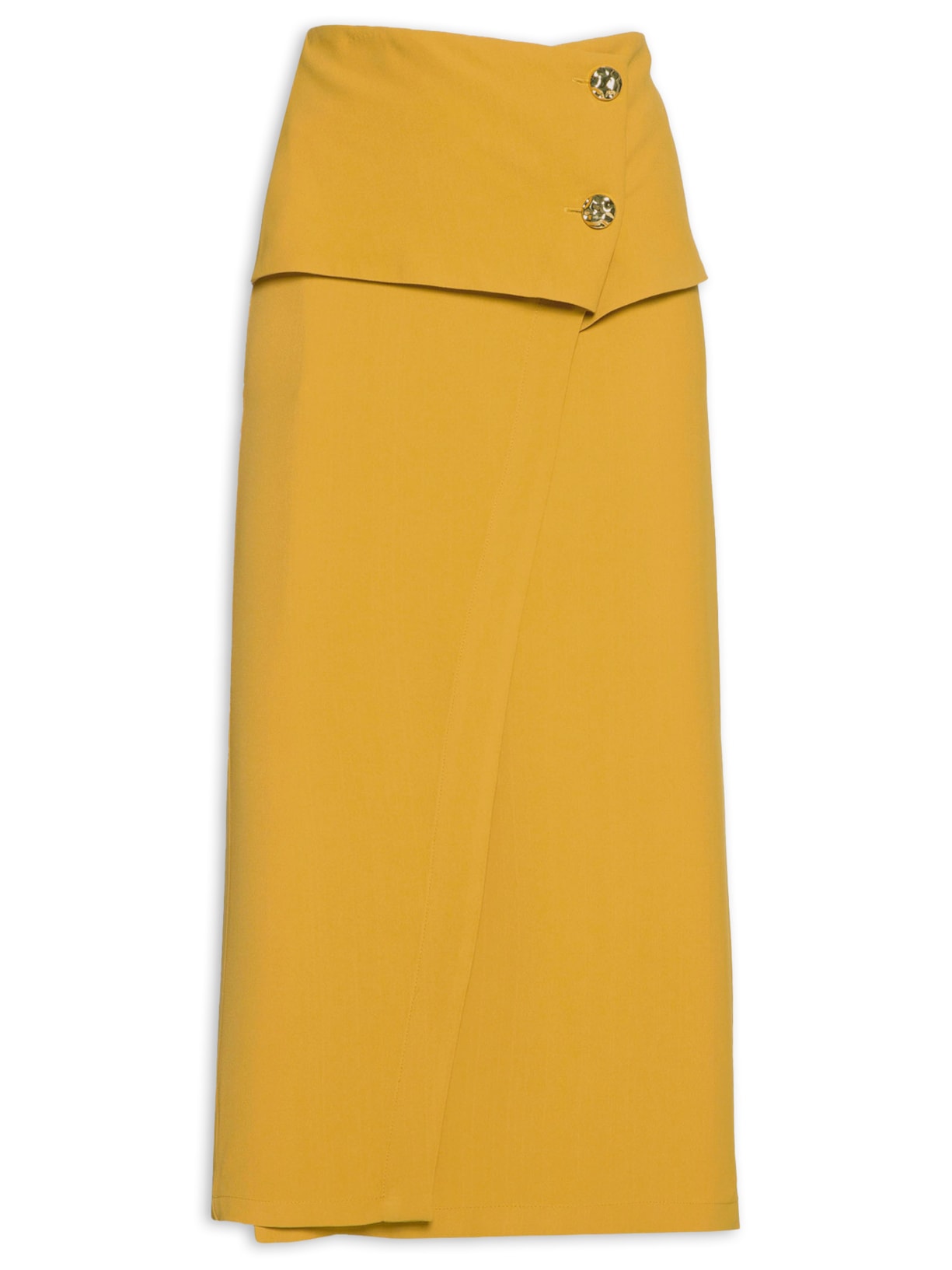 Saia Midi Em Crepe Com Transpasse - Amarelo