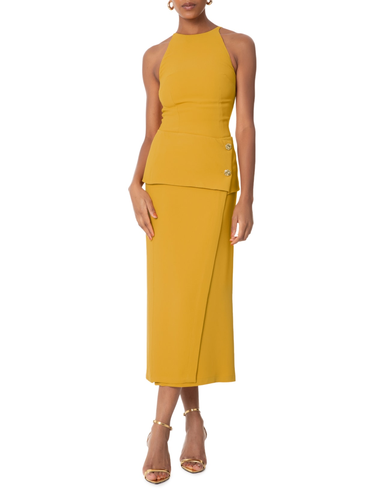 Saia Midi Em Crepe Com Transpasse Amarelo '2Essential