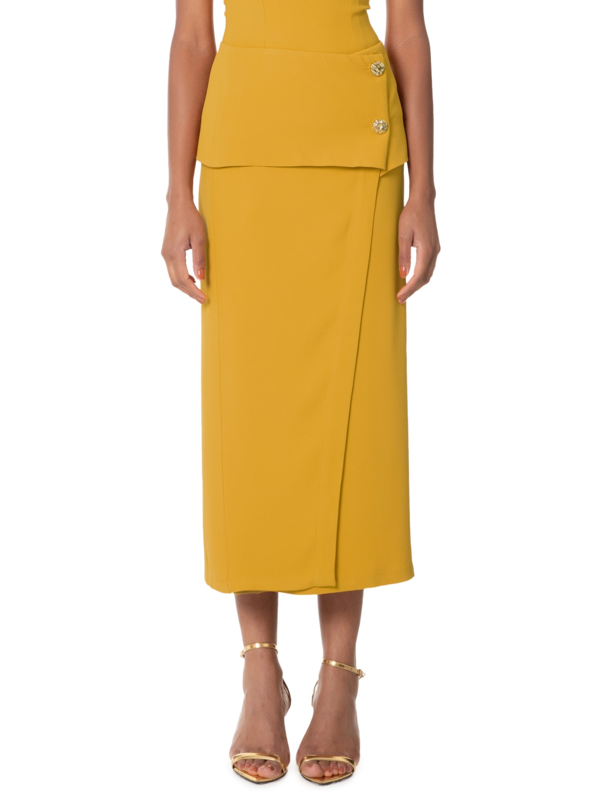 Saia Midi Em Crepe Com Transpasse Amarelo '2Essential